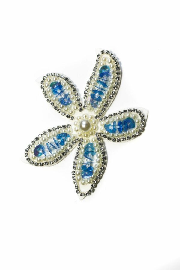 Blue white beaded flower patch