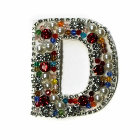 Letter D rhinestone beaded patches
