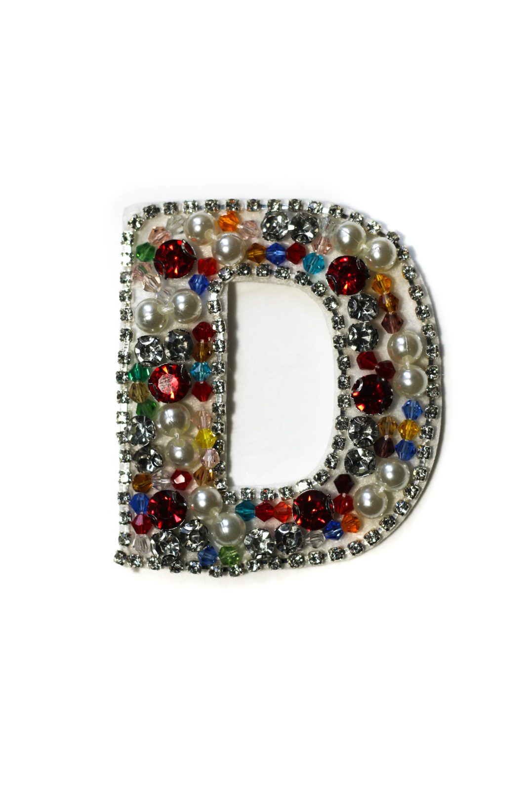 Letter D rhinestone beaded patches
