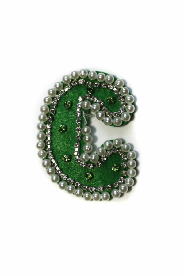 Green letter C beaded patches