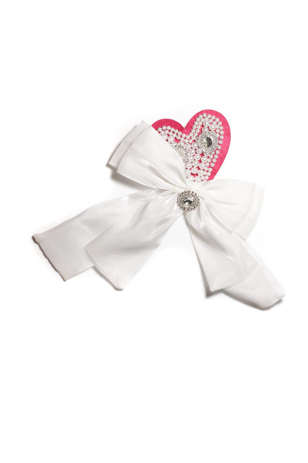 Heart Beaded white bow Sew on Patch