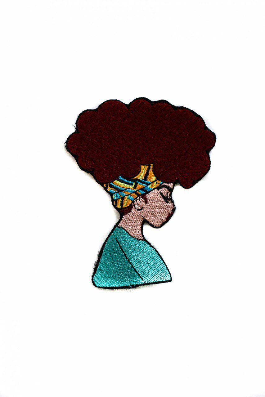 Afro curl women embroidered patch