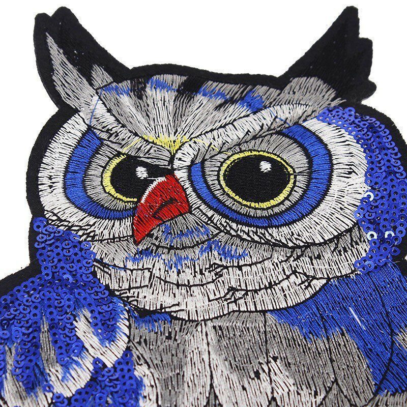 Large owl sequin patch