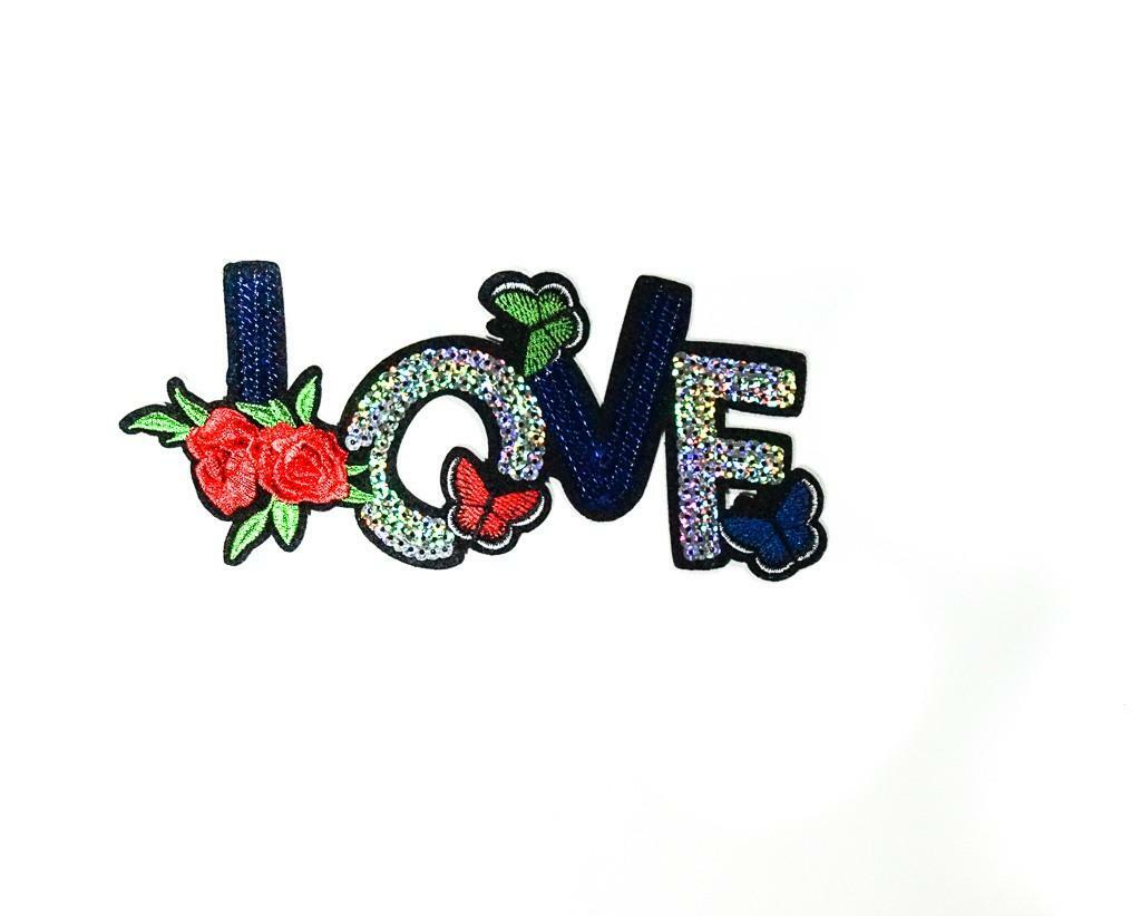 Colorful love sequin embroidery patch