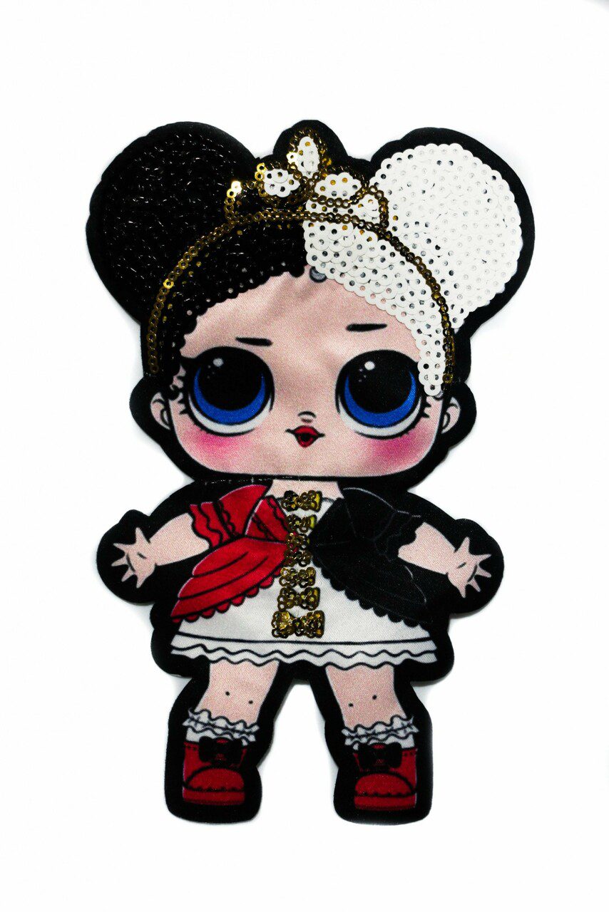 Doll Black and white Girl Sequin patch