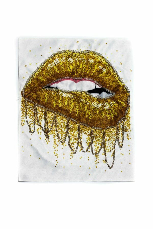 Gold Lip Fabric Sew on Patch