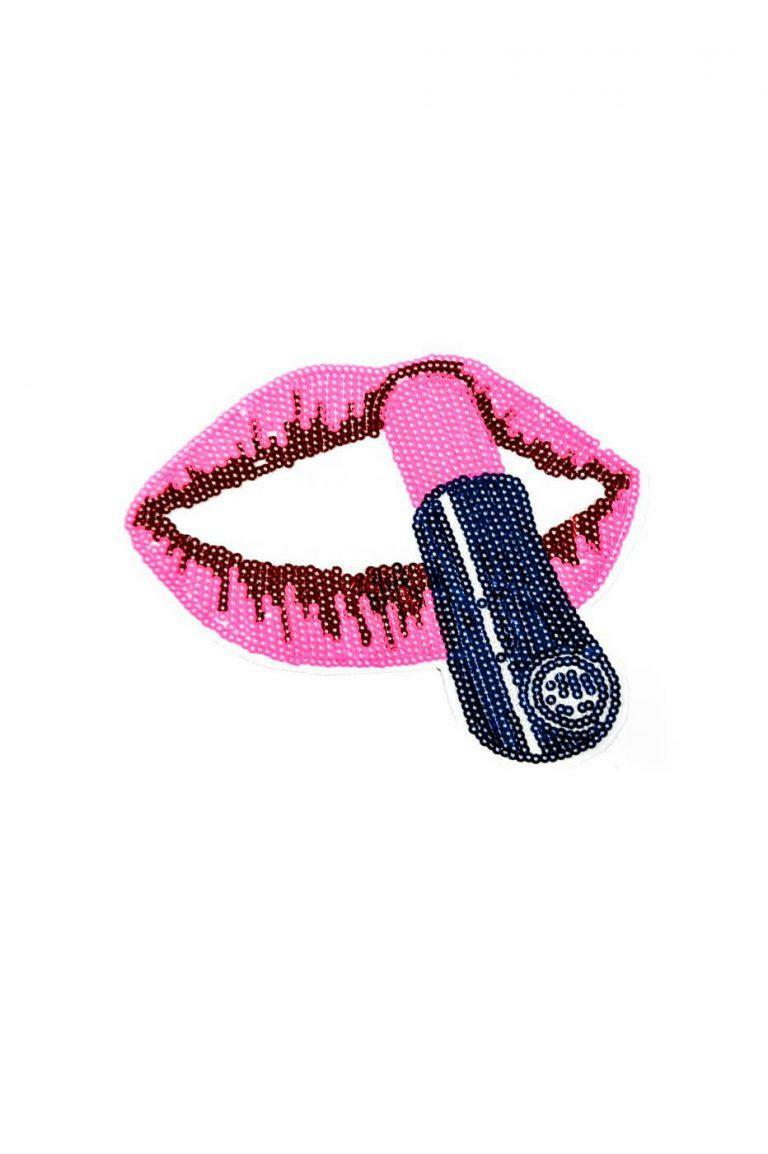 Pink Lips Embroidered Patch — Iron On