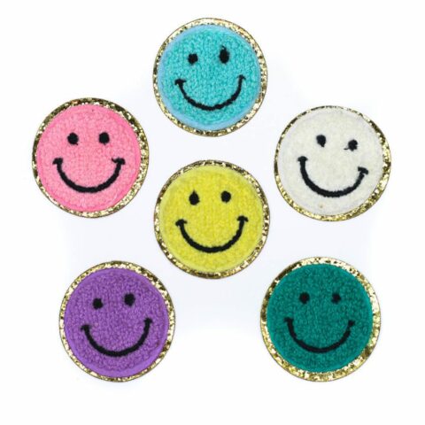 Colorful chenille smiley iron on patch