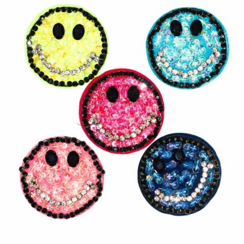 Beaded sequin smiley patch