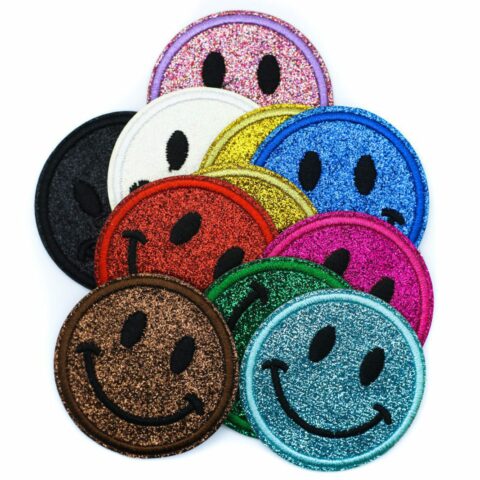 Small glitter smiley patch
