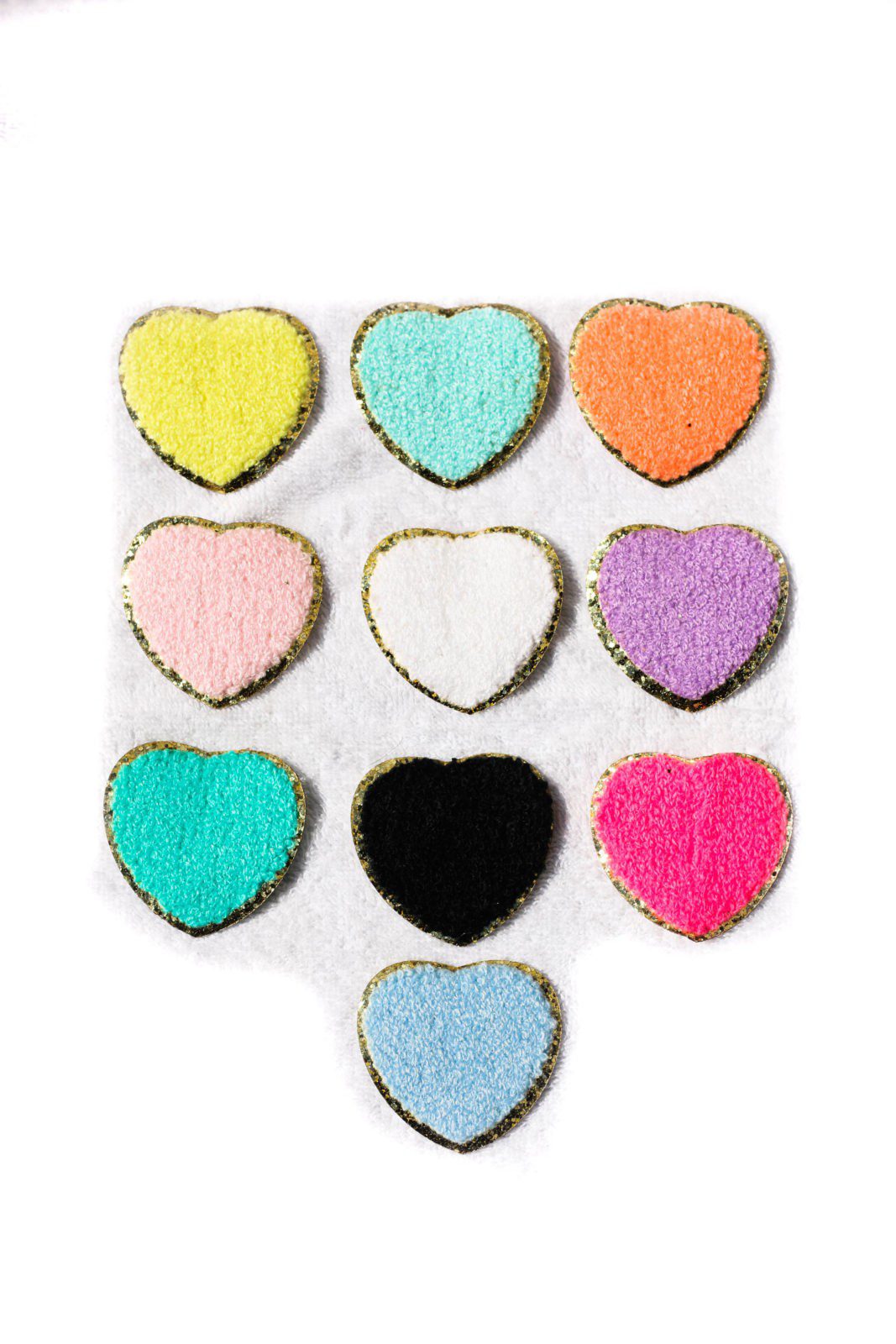 Glitter heart iron on chenille patches