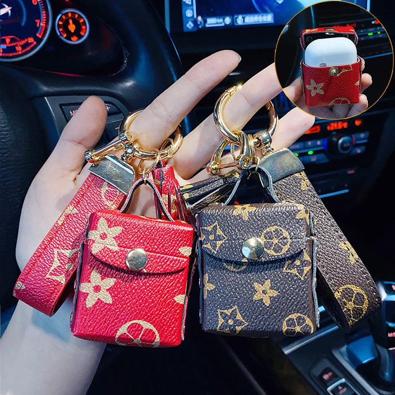 Red Fashion keychain leather with airpod case