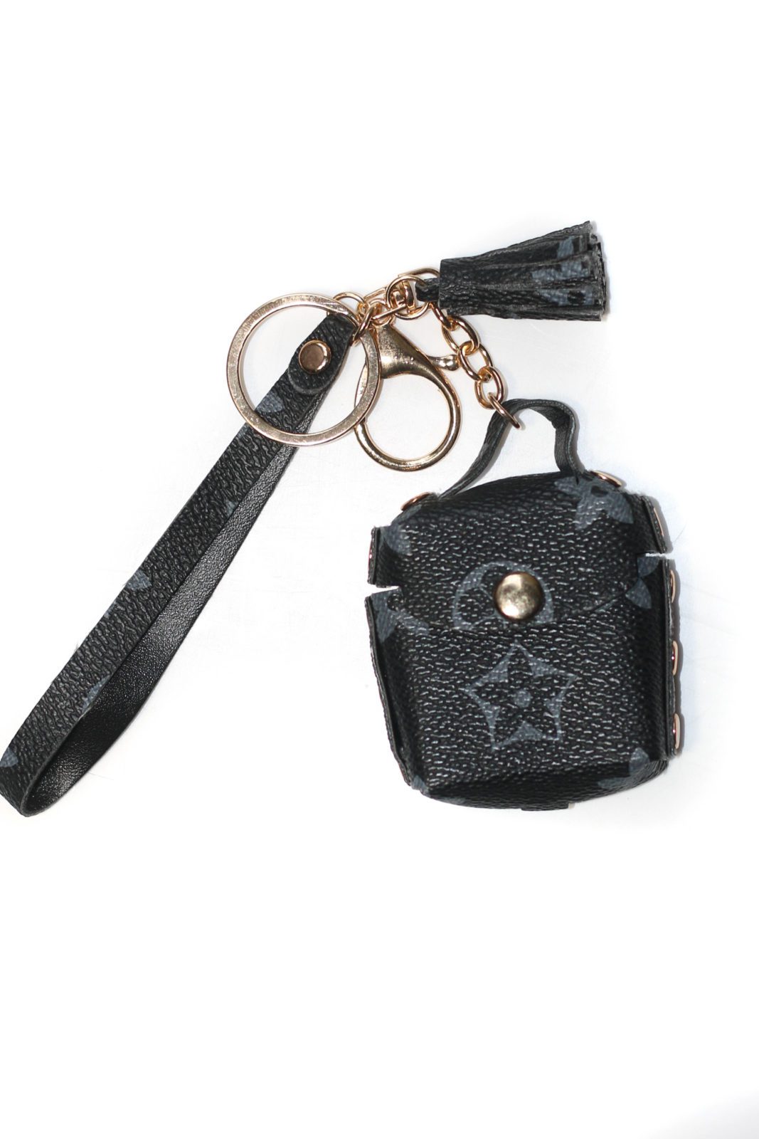Black Fashion keychain leather with airpod case - Creo Piece