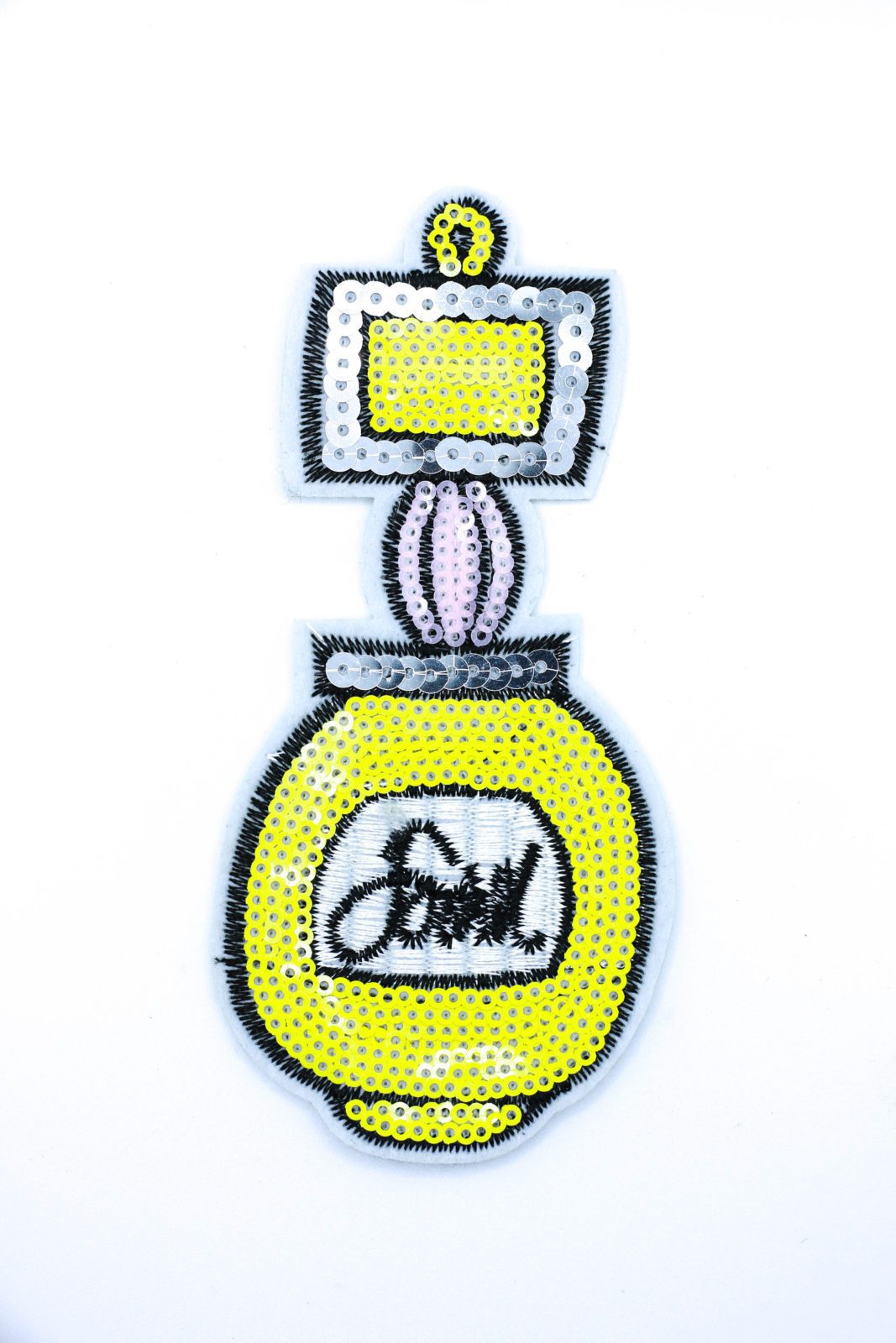 Yellow bottle Iron on sequin patches