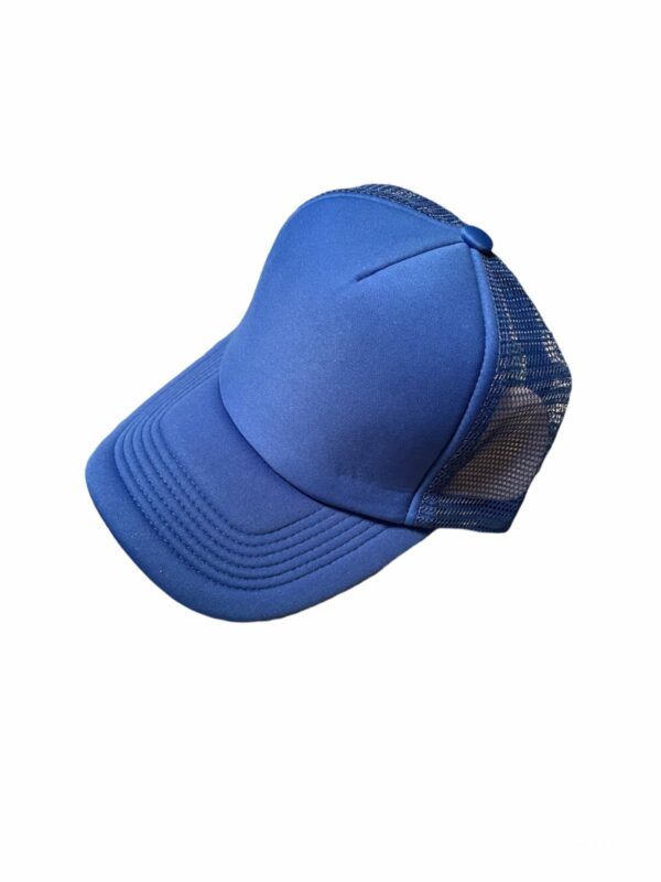 Premium Blank Contrast Mesh trucker hats in royal blue