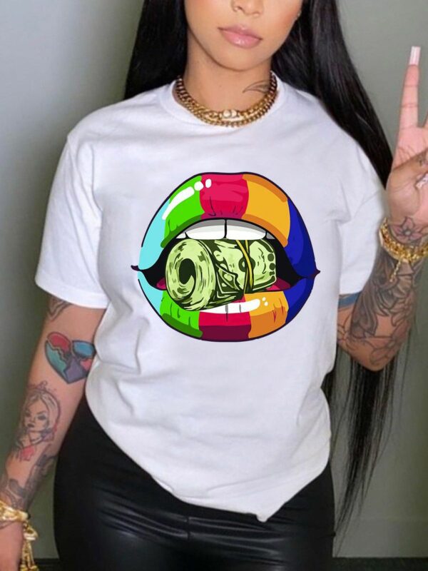 Colorful money mouth graphic t-shirt