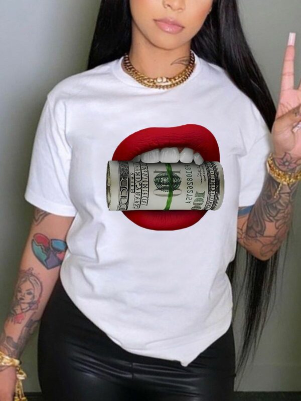 Red money mouth graphic t-shirt