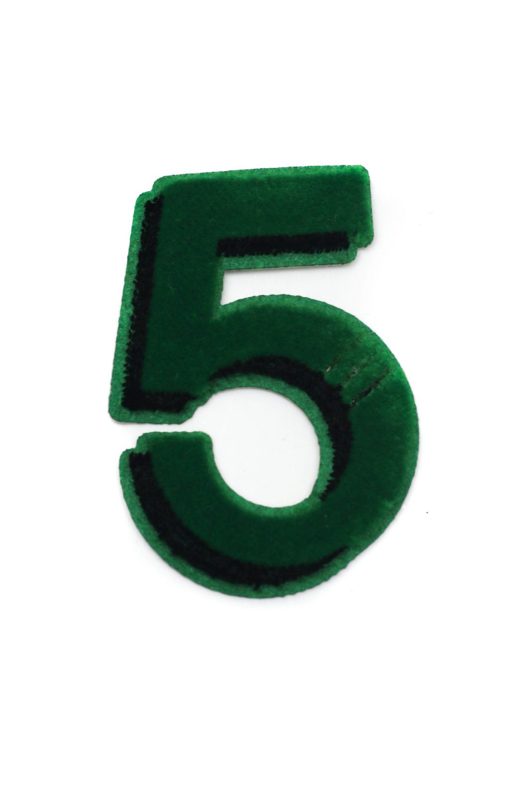 Green number 5 iron on chenille patch
