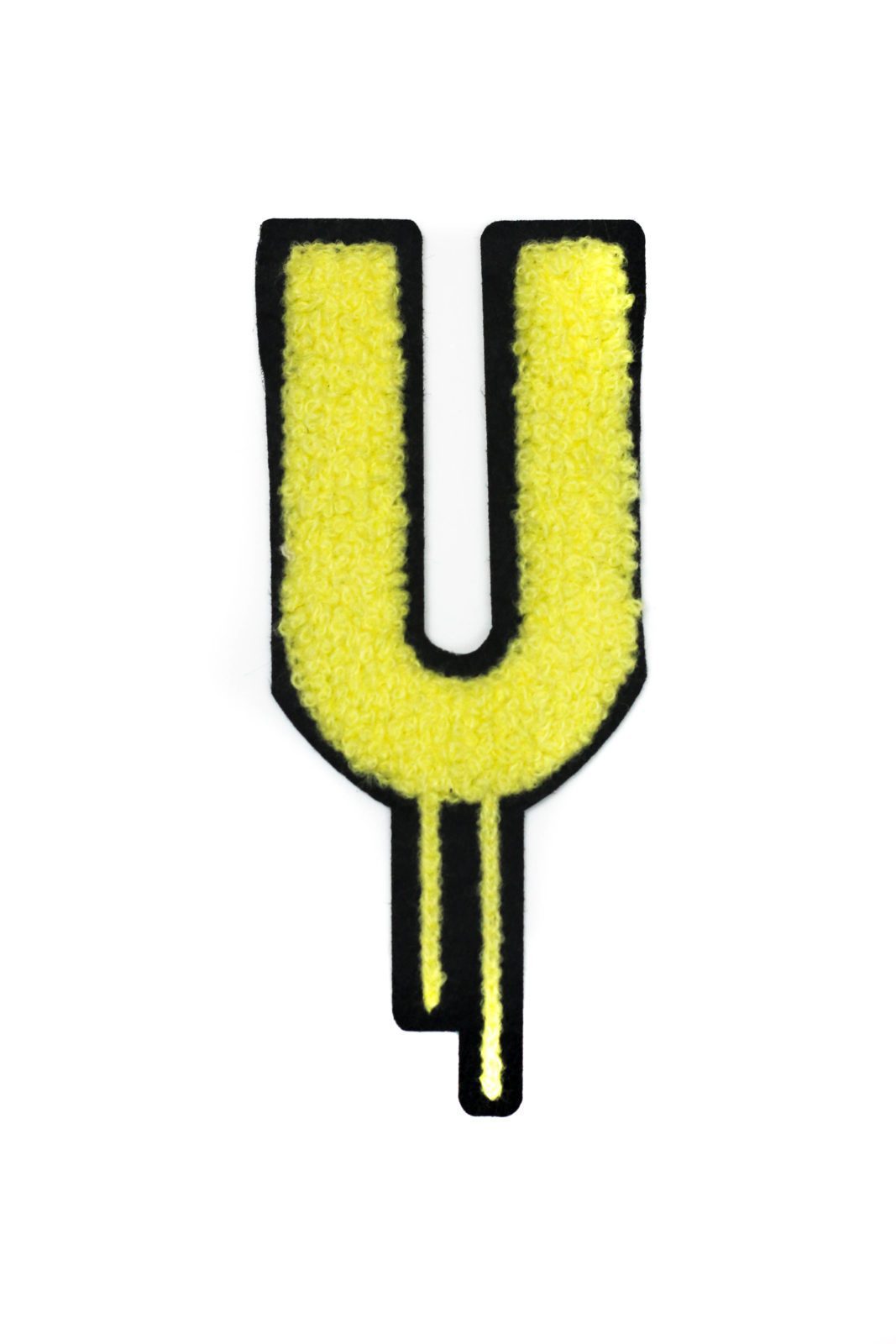 Yellow drip letter U iron on chenille patches