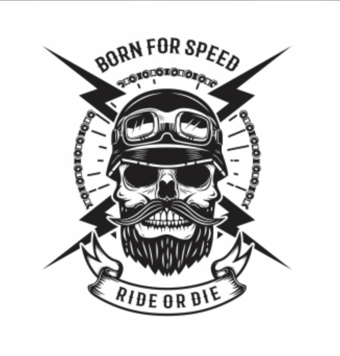 Born for speed ride or die skull iron on heat transfer