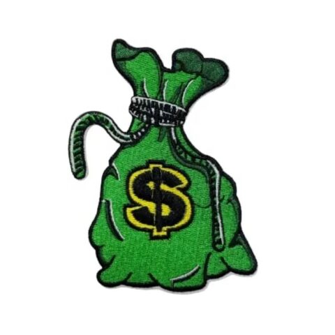 Green money bag iron on embroidery patches