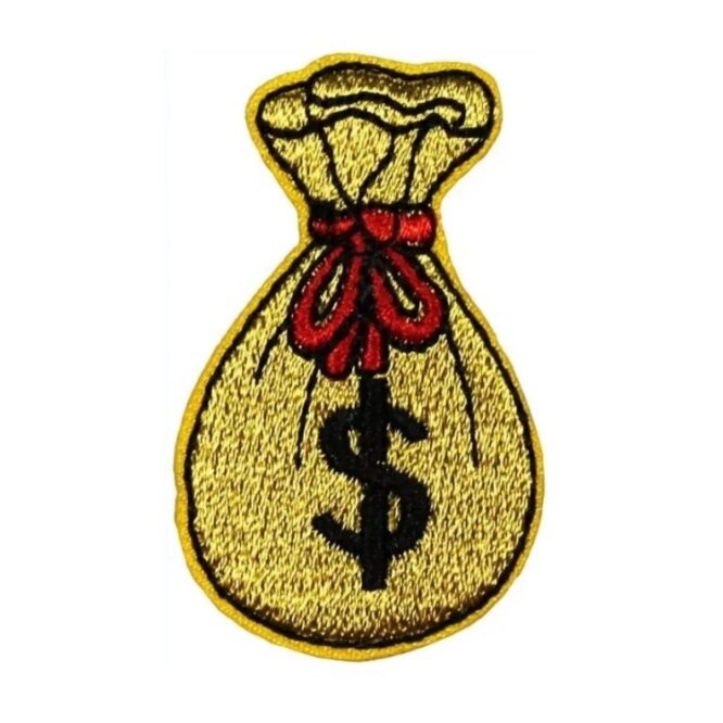 Gold money bag iron on embroidery patches