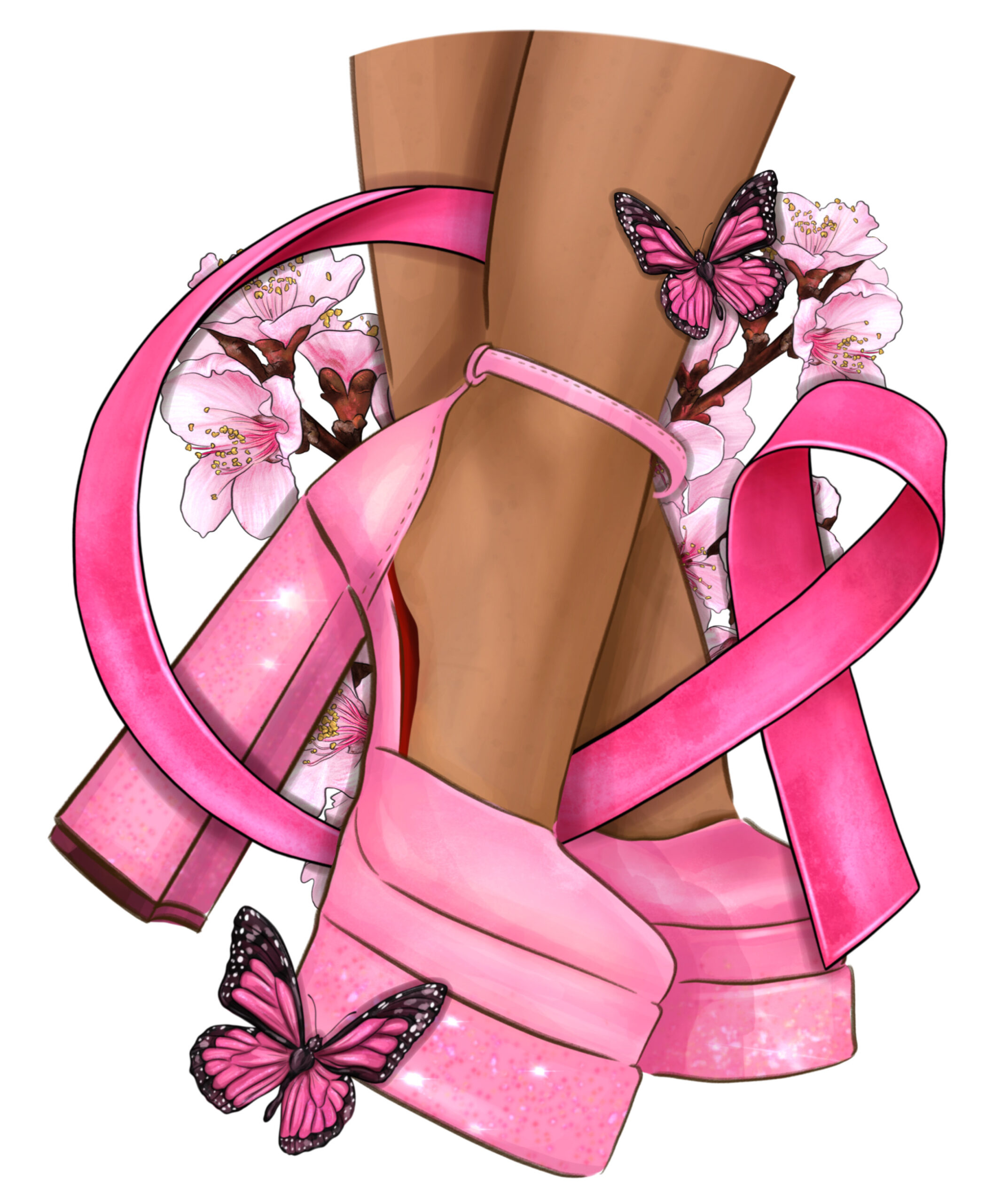 Pink shoes cancer iron on heat transfers