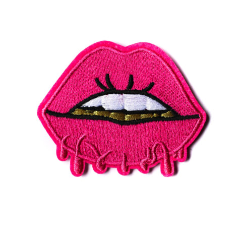 Fuchsia gold lip iron on embroidery patches