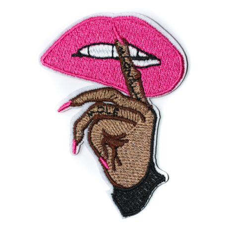 Shhh lip iron on embroidery patches