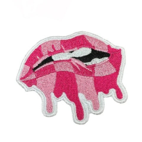 Pink lips iron on embroidery patches