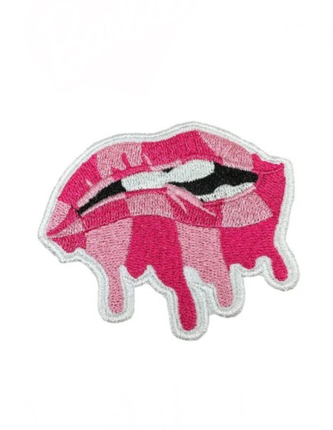 Pink lips iron on embroidery patches