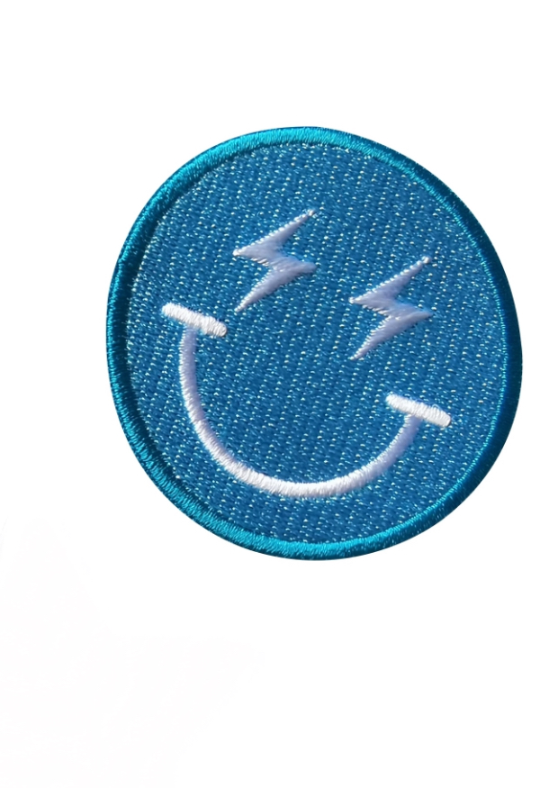 Blue smiley iron on embroidery patches