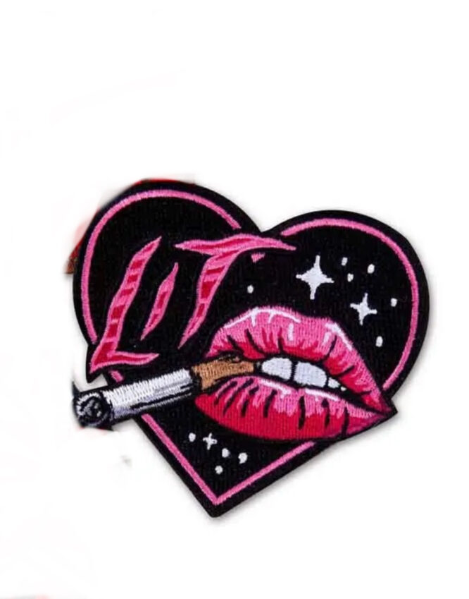 Lit lips iron on embroidery patches