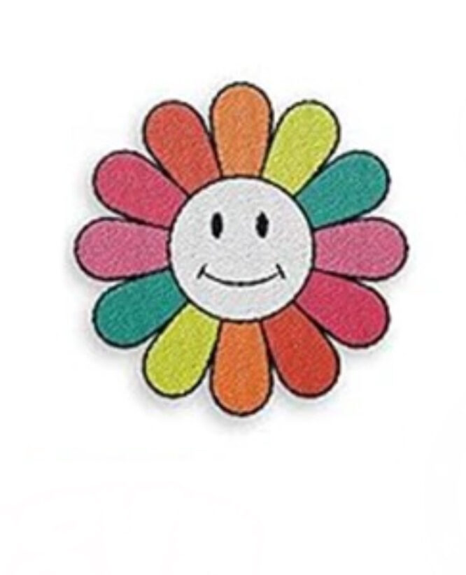 Flower smiley iron on embroidery patches