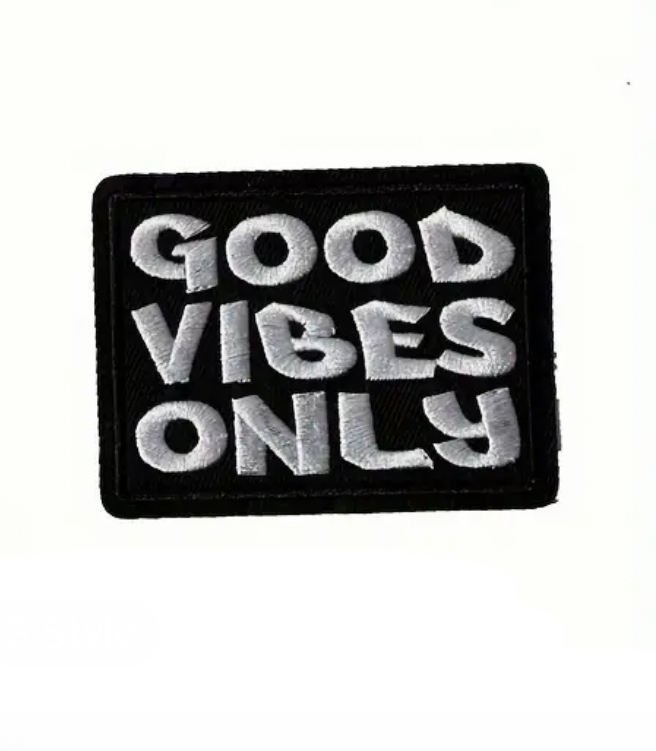 Black good vibes only iron on embroidery patches