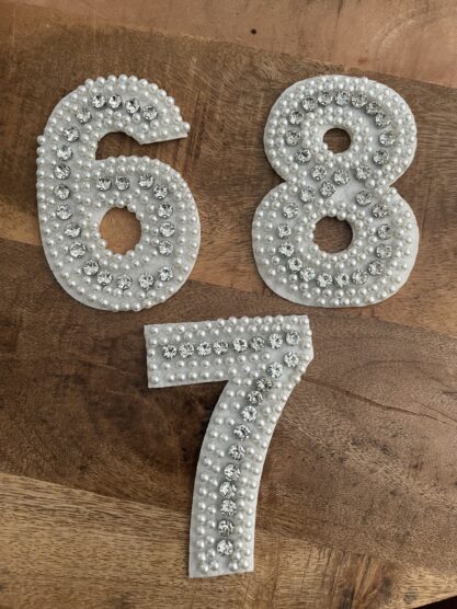 Number white rhinestone beaded patches